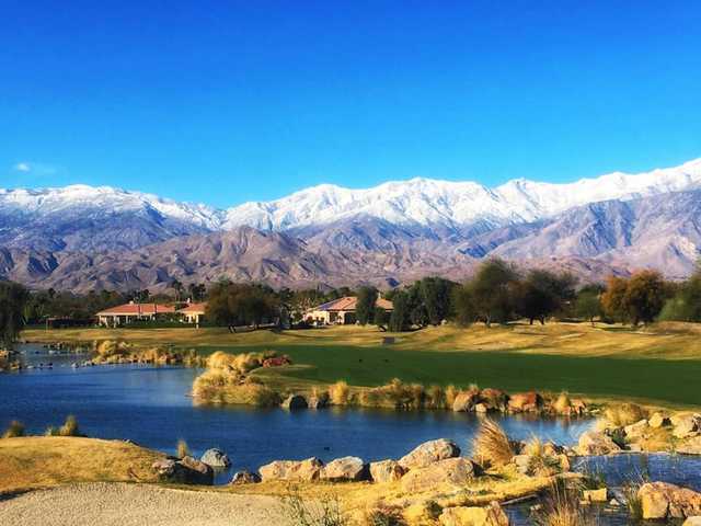 View of the 18th green from Gary Player Course at Mission Hills