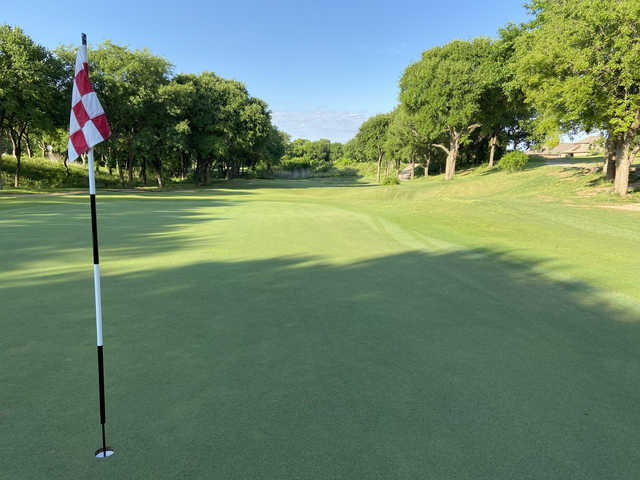 Looking back from a green at The Golf Club at Champions Circle.