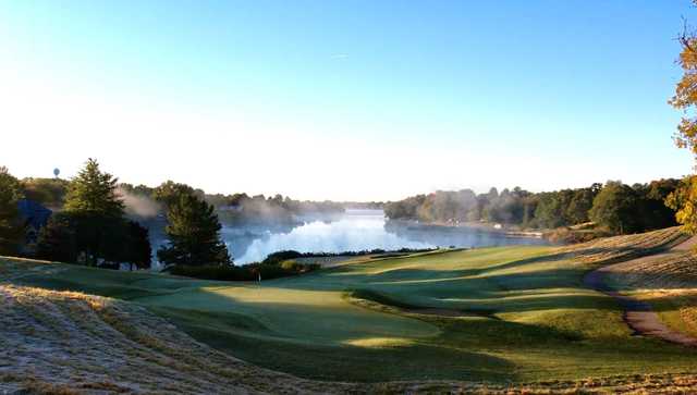 Morning view of the 14th green from Fyre Lake Golf Club.