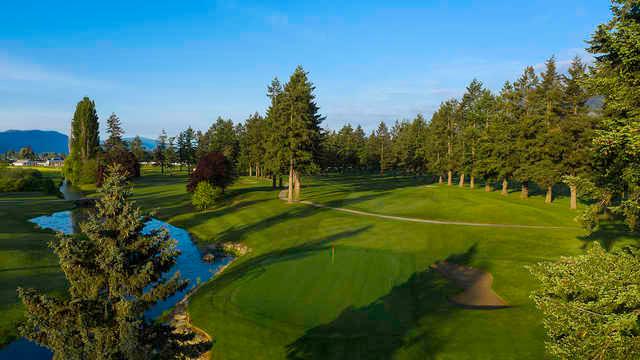 Aerial view of the 2nd green at Chilliwack Golf Club.
