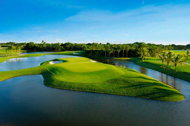 Aerial view of the 5th green from Red Tiger Course at Trump National Doral Miami.