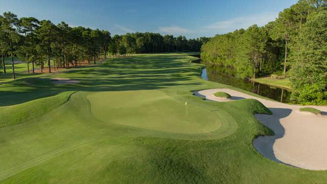 Aerial view of the 18th green from the Avocet Course at Wild Wing Plantation.