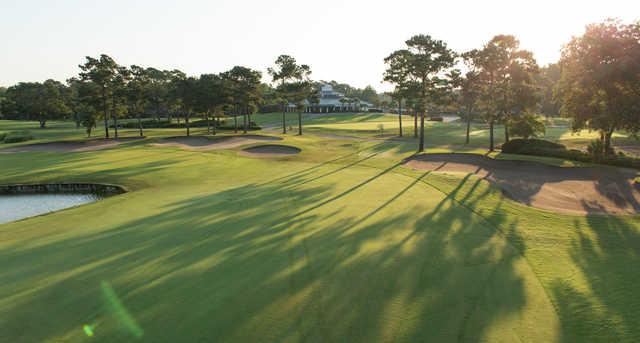View of the clubhouse from the 18th fairway at River Club.