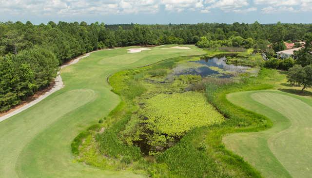 Aerial view of the 2nd fairway and green from Grande Dunes Resort Club.