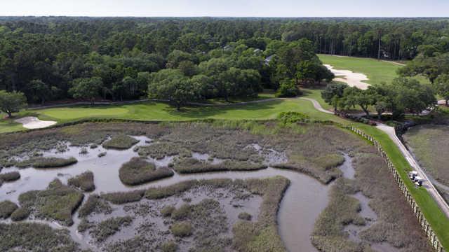 Aerial view of the 17th green from Pawleys Plantation Golf & Country Club.