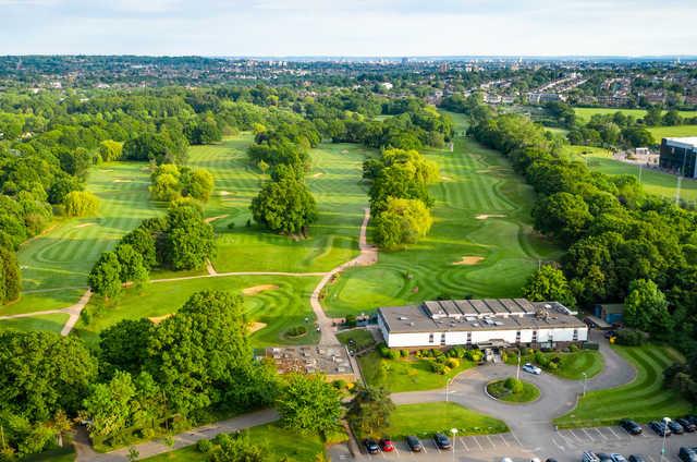 Aerial view of the clubhouse at Hendon Golf Club.