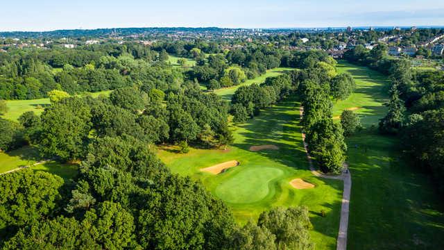 Aerial view of the 17th green at Hendon Golf Club.
