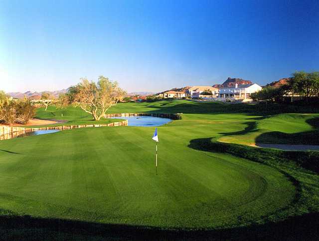 A view of green #18 at Red Mountain Ranch Country Club