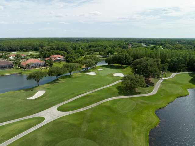 Aerial view of the 3rd and 8th greens from TPC Tampa Bay.