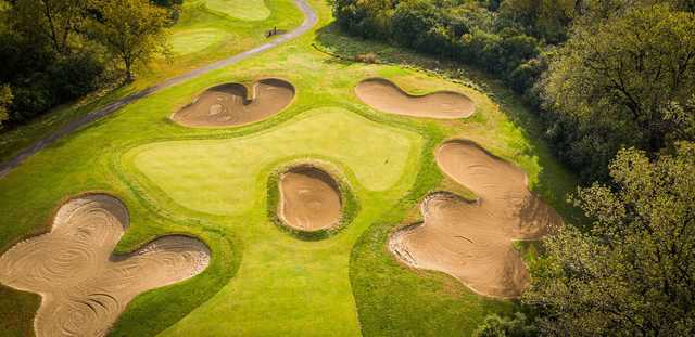 Aerial view of the 7th green at George W Dunne National Golf Course.