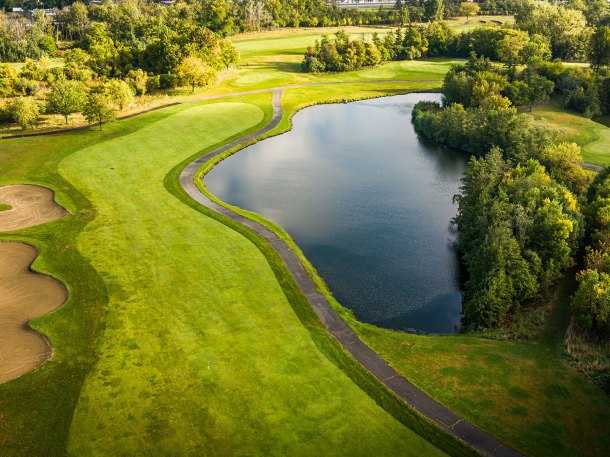 Aerial view of the 4th green at George W Dunne National Golf Course.