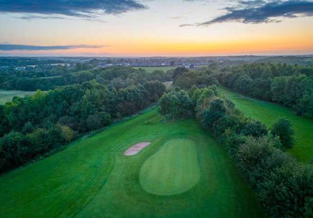 Aerial view of a green at Brierley Forest Golf Club.
