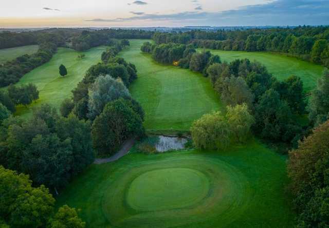 Aerial view of a green at Brierley Forest Golf Club.