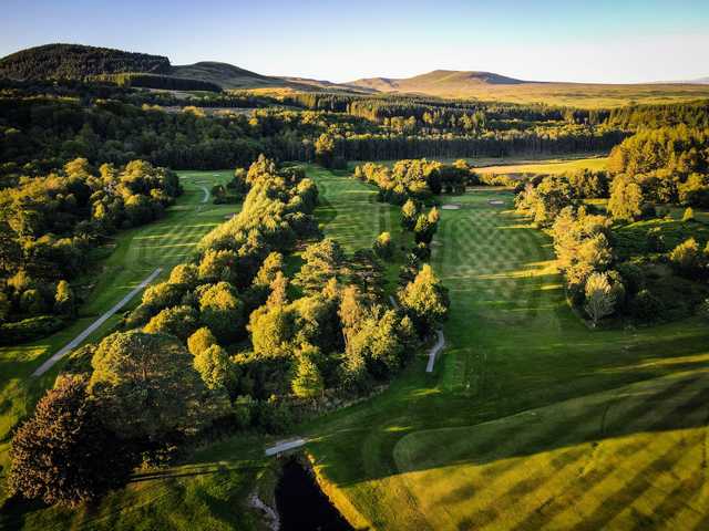 Aerial view of the 9th, 12th and 13th holes from Callander Golf Club.