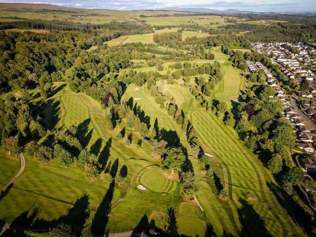 Aerial view of the 1st, 3rd, 4th and 18th holes at Callander Golf Club.