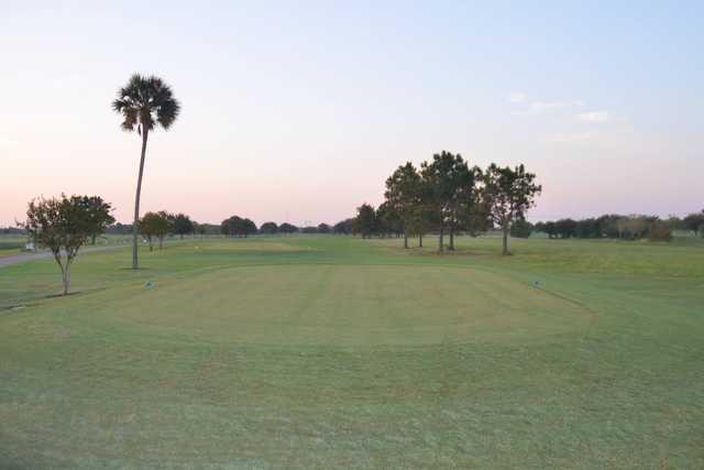A view of a tee at Bayou Golf Course.