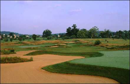A view of green #13 at Raspberry Falls Golf & Hunt Club
