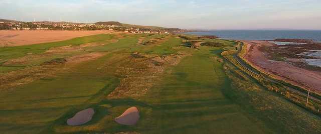 Aerial view of the 13th fairway and green from The West Kilbride Golf Club.