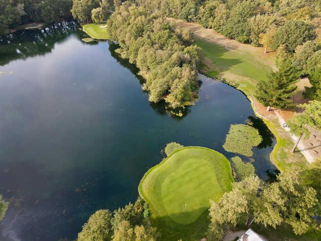 Aerial view of the 18th hole from Silvermere Golf Club.