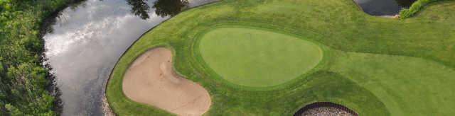 Aerial view of a green from Blackberry Oaks Golf Club.