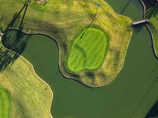 Aerial view of a green at Bella Verde Golf Club.