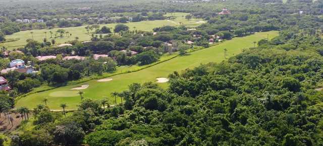 Aerial view of the 1st fairway and green from Guavaberry Golf & Country Club.