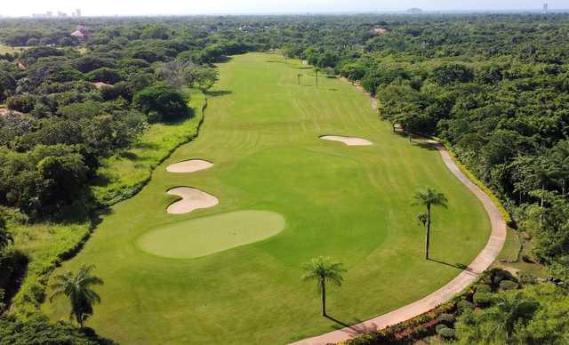 Aerial view of the 9th green and fairway from Guavaberry Golf & Country Club.