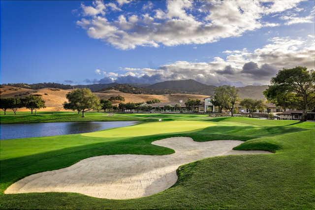 View of the 18th green from San Juan Oaks Golf Club.