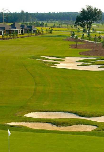 A view of fairway with bunkers on the right at Hilton Head Lakes Golf Club