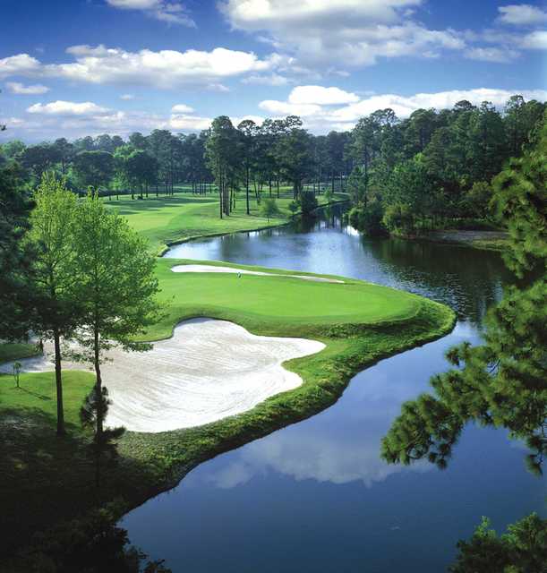 A view of a green protected by bunkers at Golden Bear Golf Club - Indigo Run