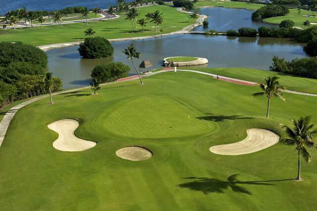 Aerial view of the 6th green at Iberostar Cancun Golf Club.