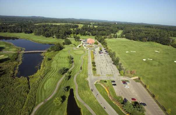 Aerial view with driving range on the right at Trappers Turn Golf Club