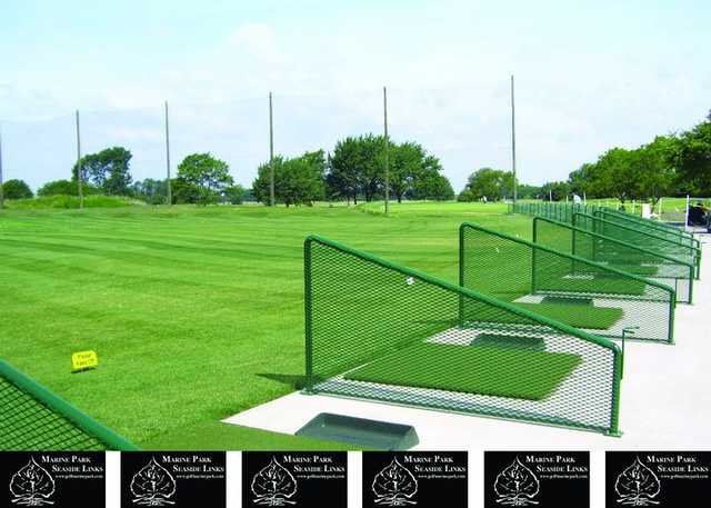 A view of the driving range tees at Marine Park Golf Course
