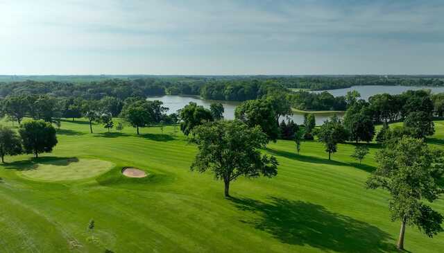Aerial view of a green from Shoreland Country Club.