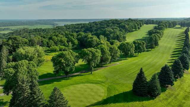 Aerial view of a green from Shoreland Country Club.