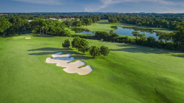 Aerial view of the 11th fairway and green from Towhee Club