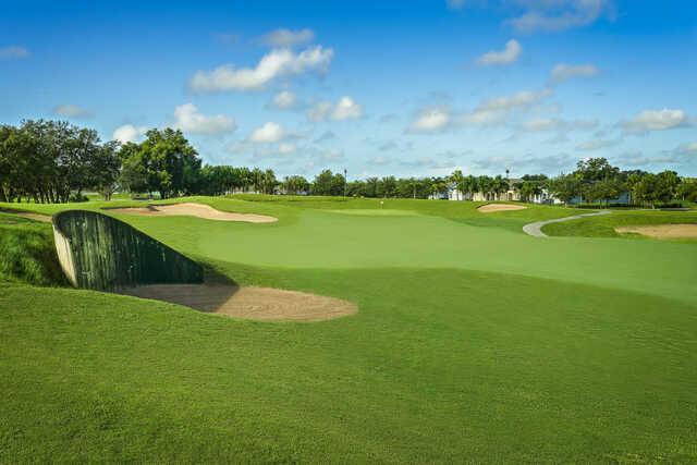 View of the 1st fairway and green from Mystic Dunes Golf Club.