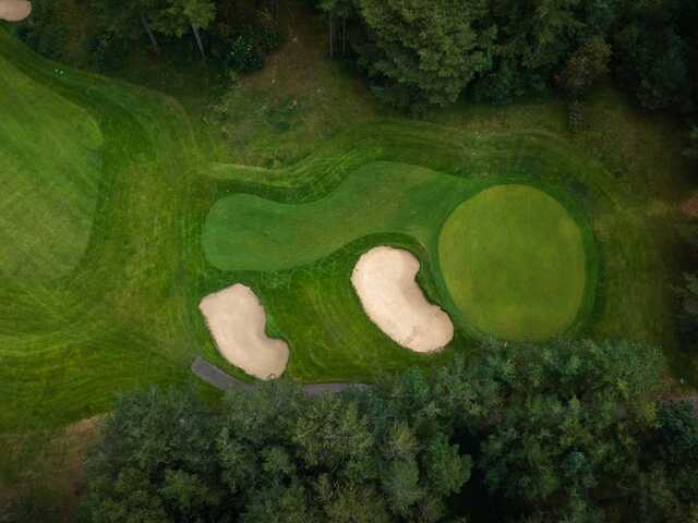 Aerial view of a green from The Dunes Course at Hardelot Golf Club.