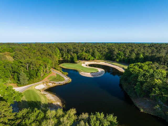 Aerial view of a green from True Blue Golf Club
