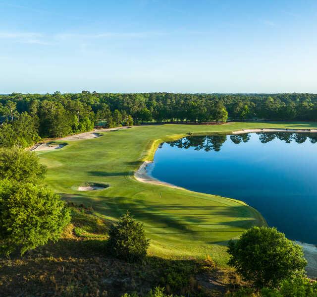 Aerial view of a green from True Blue Golf Club