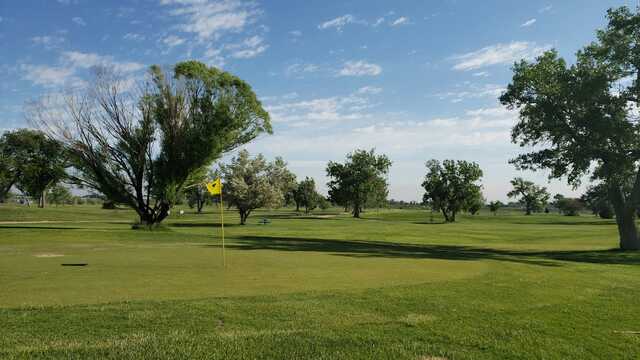 A view of a green at Las Animas Golf Course.