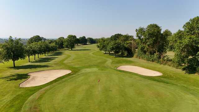 Aerial view of the 16th green from Patton Course at Omaha Beach Memorial Golf Club.