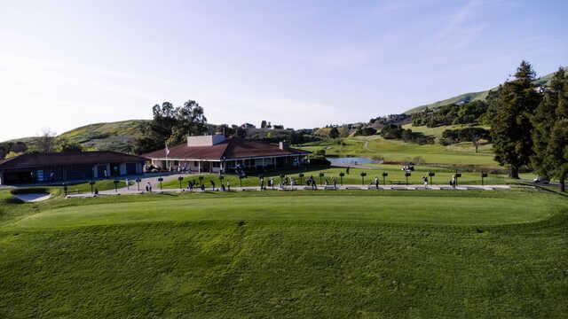 Aerial view of the driving range from Bay View Golf Club