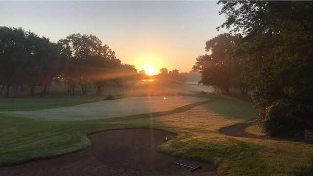 Frosty sunrise over a green at Stonebrooke Golf Club