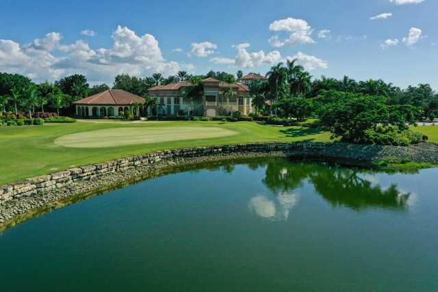 A view of the clubhouse and a green at Palmira Golf Club.