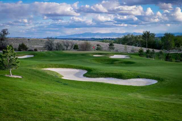 View of a green and bunkers from RedHawk Golf Course.