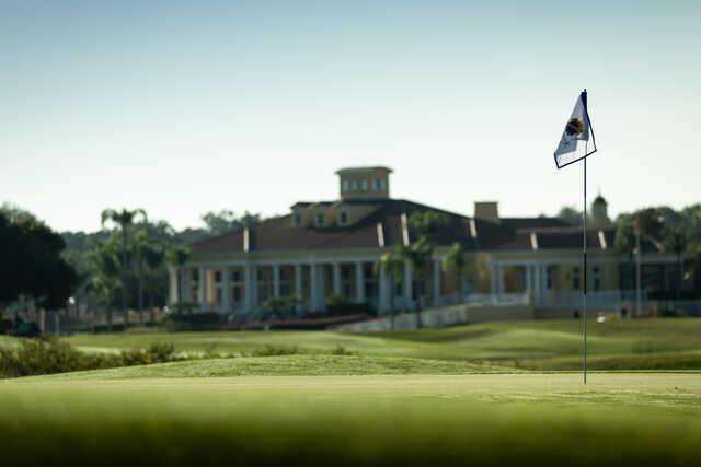View of the clubhouse from a green at Providence Golf Club.