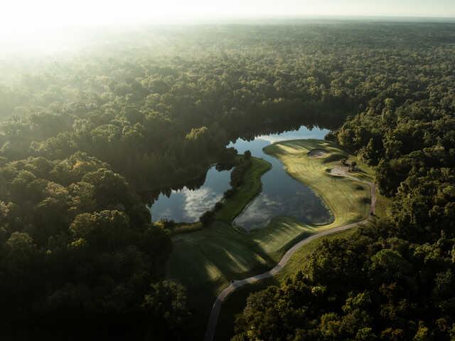 Aerial view of the 12th hole from Providence Golf Club.