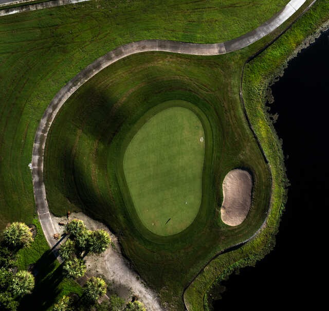 Aerial view of the 17th green from Providence Golf Club.