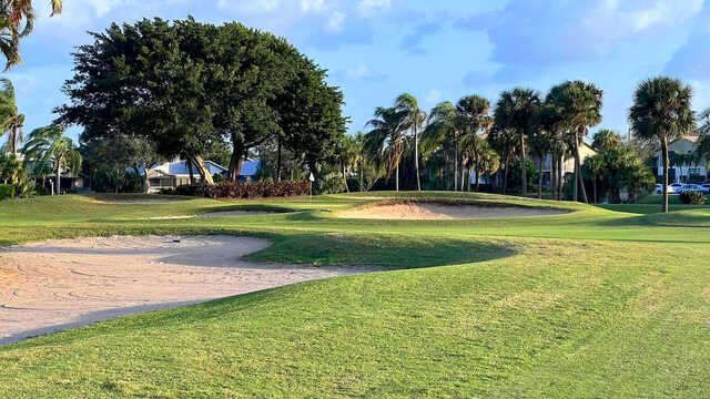 A view of a well protected green at Heritage Ridge Golf Club.
